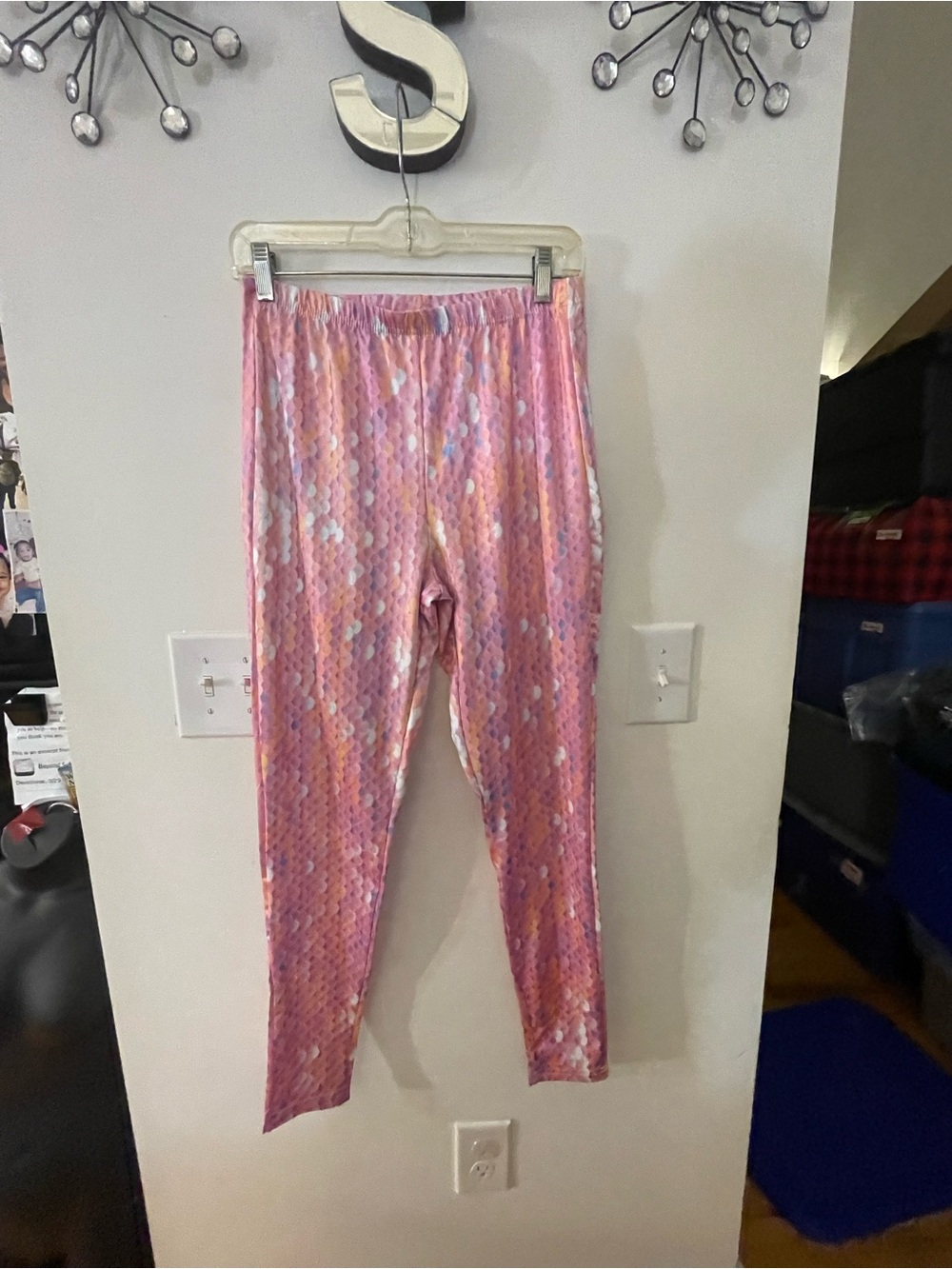 Two Pair (1-Pink & 1-Blue) Women’s Patterned Stretch Leggings Size L